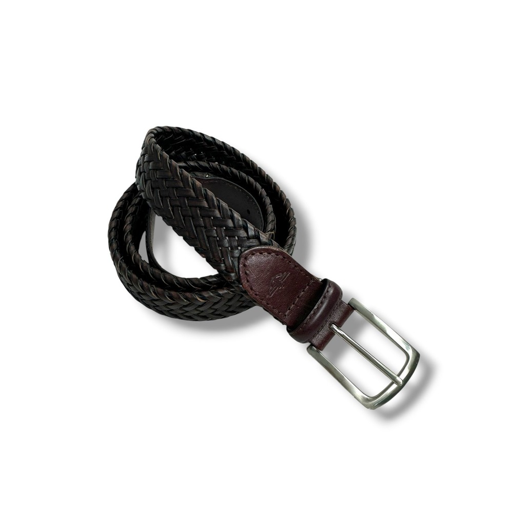 Dockers Mens Dark Brown Braided Leather Belt Silver Buckle 36